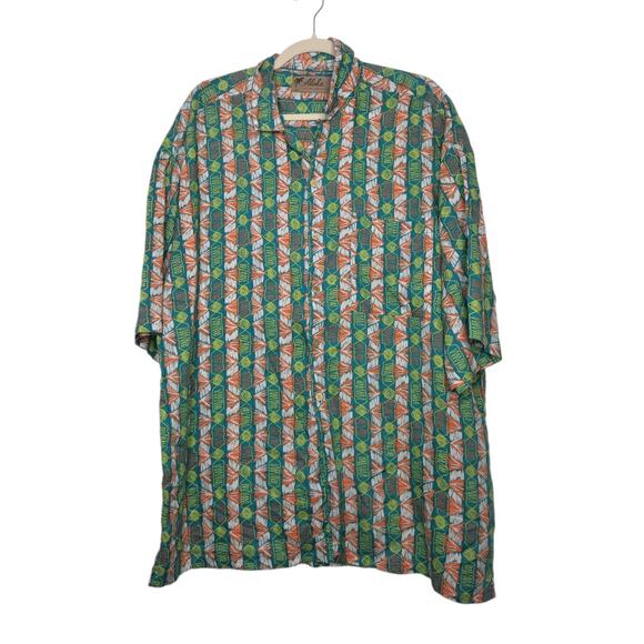 Vintage Aloha Sundays Rayon Geometric All Over Art Button Shirt Hawaiian Surf - Picture 1 of 5